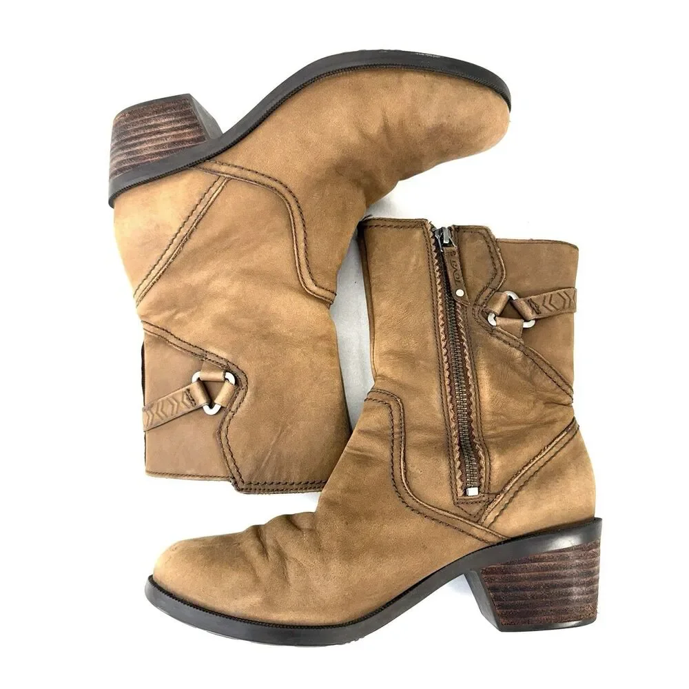 Teva Foxy Mid Womens Brown Tan Mid Calf Boots 1008316 Size 7.5 Nubuck Heel